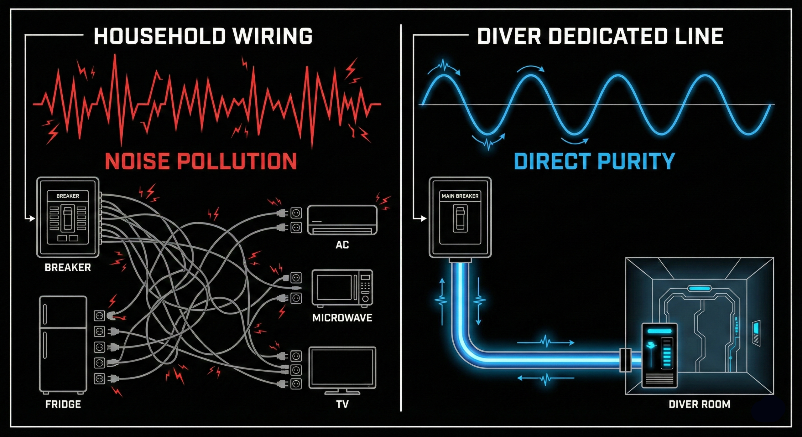 オーディオ電源の真実】「太さ」と「距離」で音は変わる。なぜDIVERは屋内配線の「抵抗値」を敵視するのか？ - DIVER |  音を断ち切る没入型防音室・シアタールーム